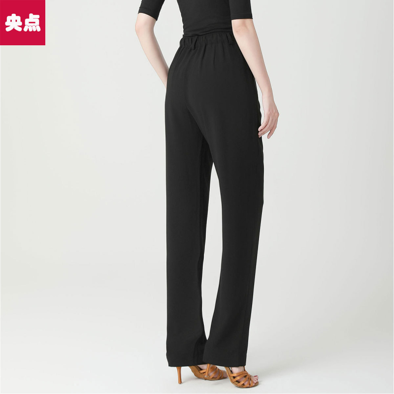 Pantaloni unisex pentru dansuri ballroom Latin, panglică drapată, poliester cu spandex, fără călcare
