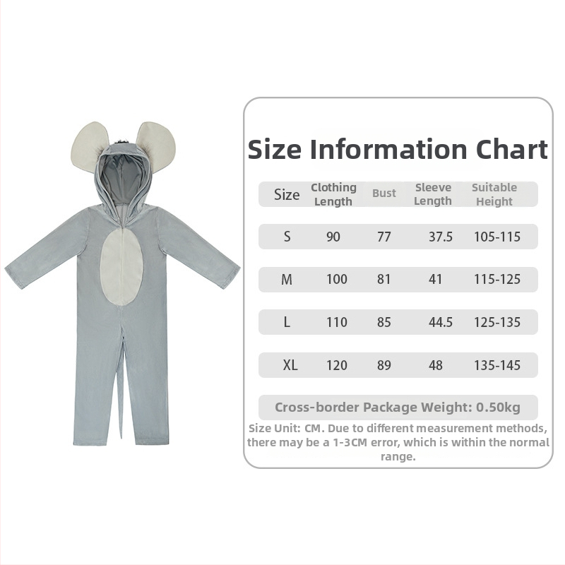 Bērnu peles tēla cosplay kostīmu komplekts skatuvei - 100% poliesters, universāls, vecums 3–8 gadi, piemērots latīņu dejām