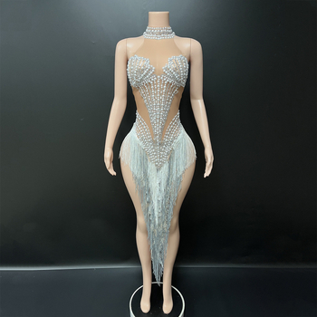 Suknja za latino ples: Pearl Diamond Layered Tassel Mesh, za Rumba/Samba latinski ples, 95%+ Spandex, pozorišna odjeća, žene 18–24, Zima 2025
