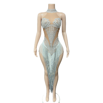 Suknja za latino ples: Pearl Diamond Layered Tassel Mesh, za Rumba/Samba latinski ples, 95%+ Spandex, pozorišna odjeća, žene 18–24, Zima 2025