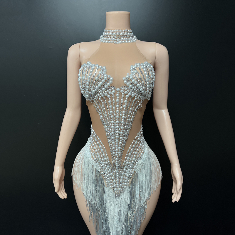 Suknja za latino ples: Pearl Diamond Layered Tassel Mesh, za Rumba/Samba latinski ples, 95%+ Spandex, pozorišna odjeća, žene 18–24, Zima 2025