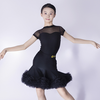 rochie de dans latino pentru fete – material nylon 80-90%, vară 2025, mâneci scurte, fustă cu volum mare, stil prințesă