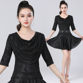 Latino plesni top za žene, Milk Silk tkanina, 95% poliestera, jednobojni uzorak, plesna odjeća