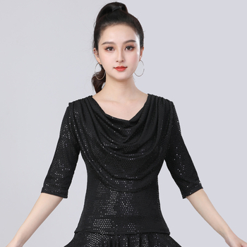 Latino plesni top za žene, Milk Silk tkanina, 95% poliestera, jednobojni uzorak, plesna odjeća