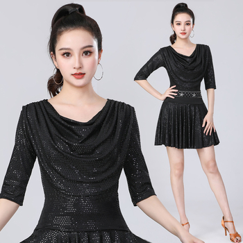 Latino plesni top za žene, Milk Silk tkanina, 95% poliestera, jednobojni uzorak, plesna odjeća