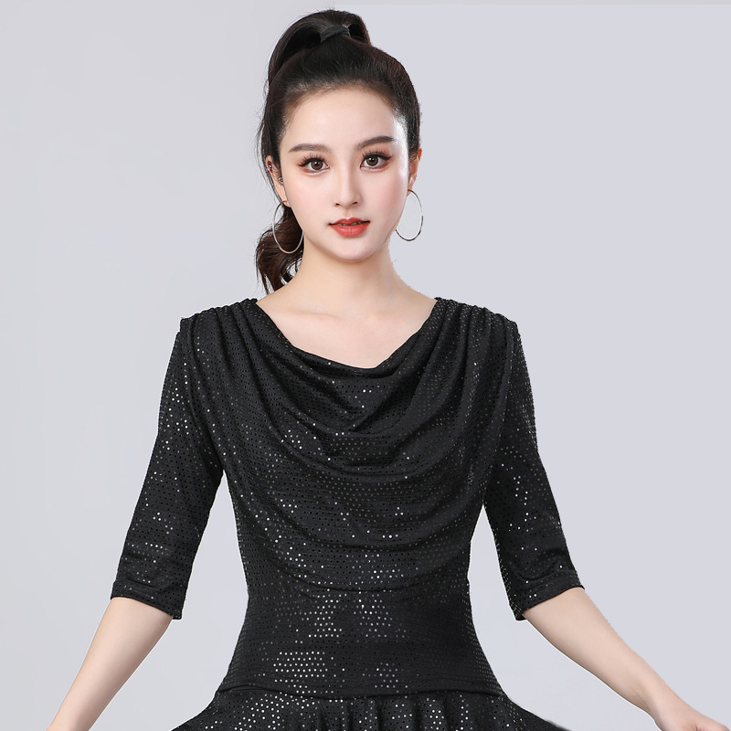 Latino plesni top za žene, Milk Silk tkanina, 95% poliestera, jednobojni uzorak, plesna odjeća