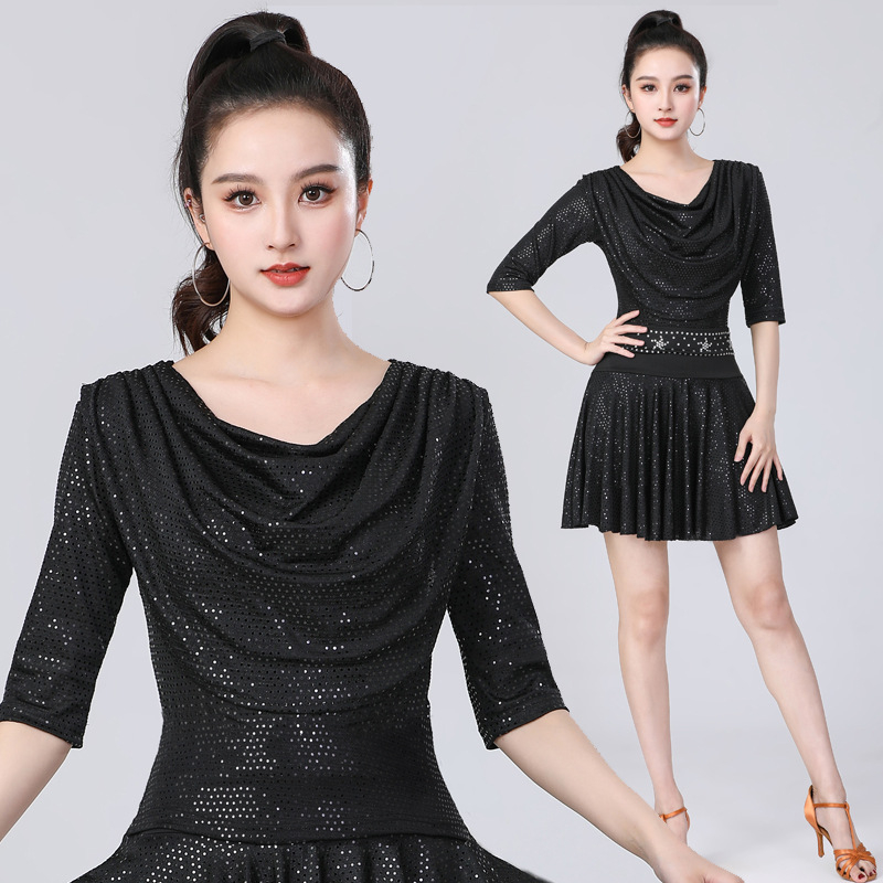 Latino plesni top za žene, Milk Silk tkanina, 95% poliestera, jednobojni uzorak, plesna odjeća