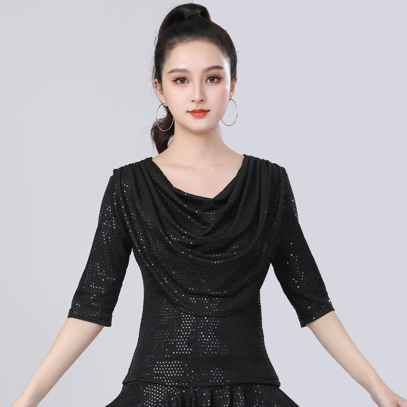 Latino plesni top za žene, Milk Silk tkanina, 95% poliestera, jednobojni uzorak, plesna odjeća