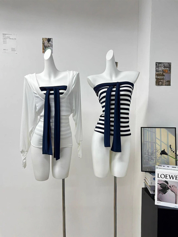 Set od dva komada: prugasti tube top s vezicama i majica s dugim rukavima