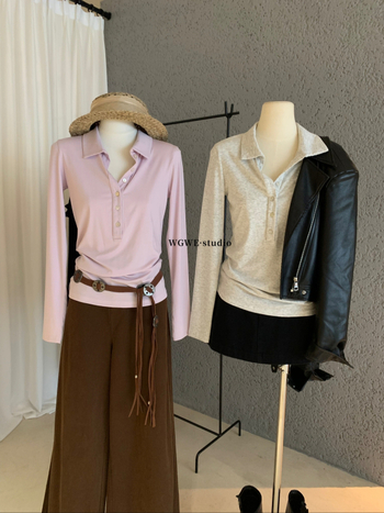 Ženska majica s dugim rukavima, polo ovratnik, 95% poliester, elegantan gradski stil