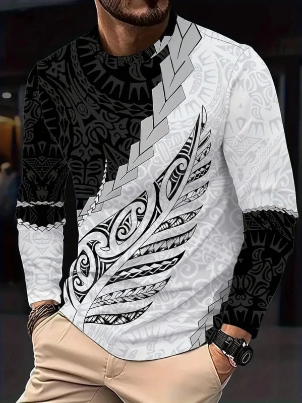 Ανδρικό μακρυμάνικο T‑shirt με εκτύπωση, 3D εφέ, ψηφιακή εκτύπωση, πολυεστέρας ≥96%, γρήγορο στέγνωμα