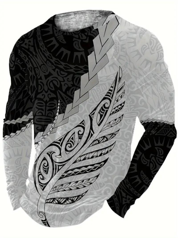 Ανδρικό μακρυμάνικο T‑shirt με εκτύπωση, 3D εφέ, ψηφιακή εκτύπωση, πολυεστέρας ≥96%, γρήγορο στέγνωμα