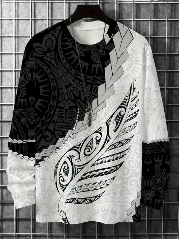 Ανδρικό μακρυμάνικο T‑shirt με εκτύπωση, 3D εφέ, ψηφιακή εκτύπωση, πολυεστέρας ≥96%, γρήγορο στέγνωμα