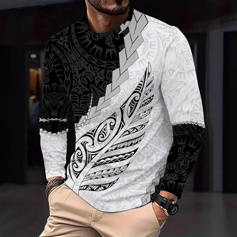 Ανδρικό μακρυμάνικο T‑shirt με εκτύπωση, 3D εφέ, ψηφιακή εκτύπωση, πολυεστέρας ≥96%, γρήγορο στέγνωμα