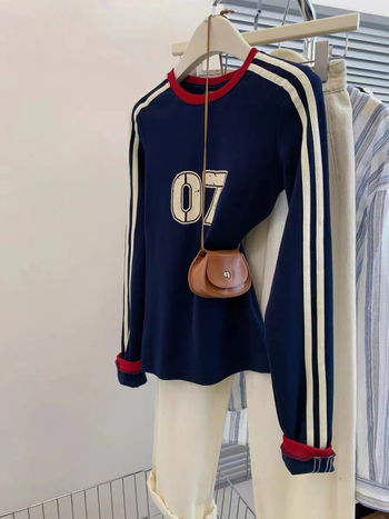 Ženski pamučni T-shirt s prugama, dugi rukavi, okrugli izrez, 90–95% pamuka