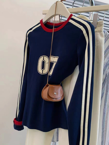 Ženski pamučni T-shirt s prugama, dugi rukavi, okrugli izrez, 90–95% pamuka