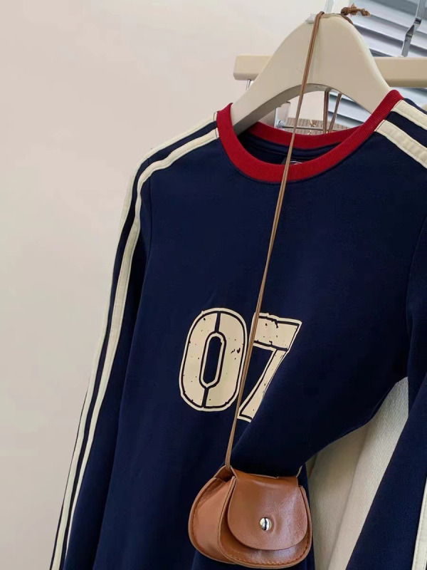Ženski pamučni T-shirt s prugama, dugi rukavi, okrugli izrez, 90–95% pamuka