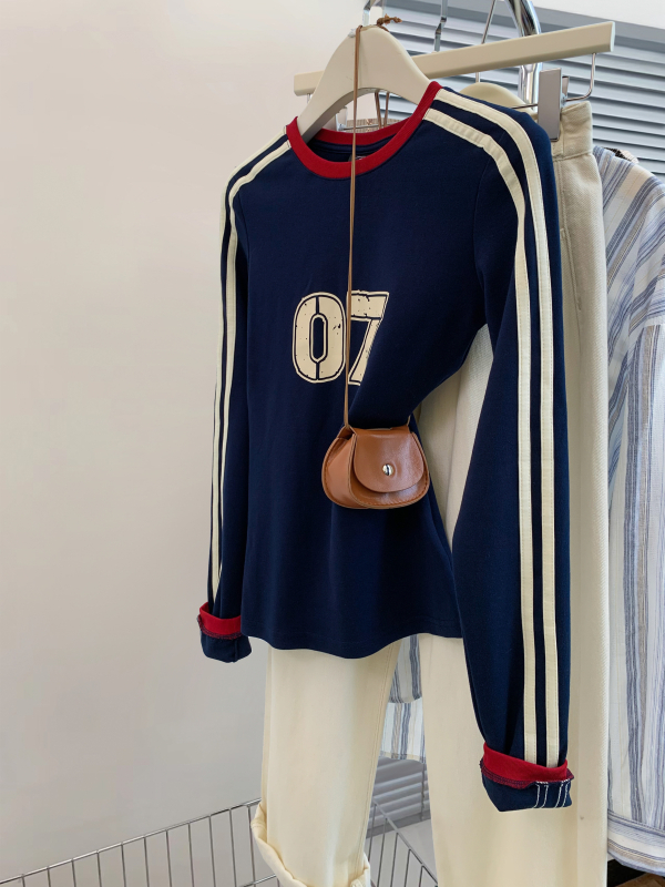 Ženski pamučni T-shirt s prugama, dugi rukavi, okrugli izrez, 90–95% pamuka