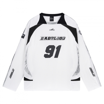 Majica s izvezenim slovima Badblood, pamuk, dugi rukav, V-izrez, street hipster stil