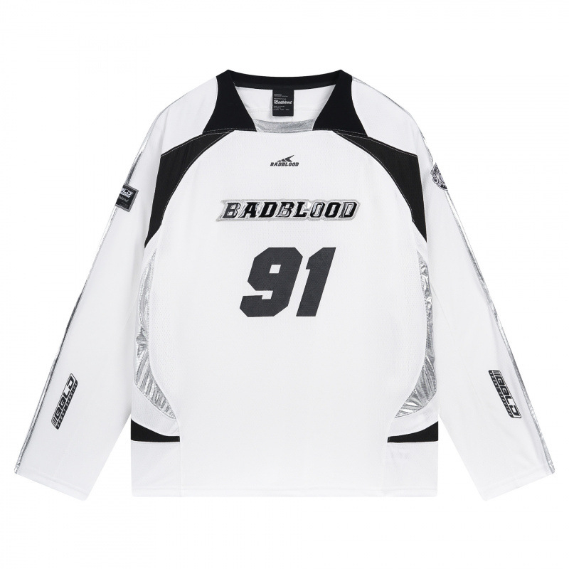 Majica s izvezenim slovima Badblood, pamuk, dugi rukav, V-izrez, street hipster stil