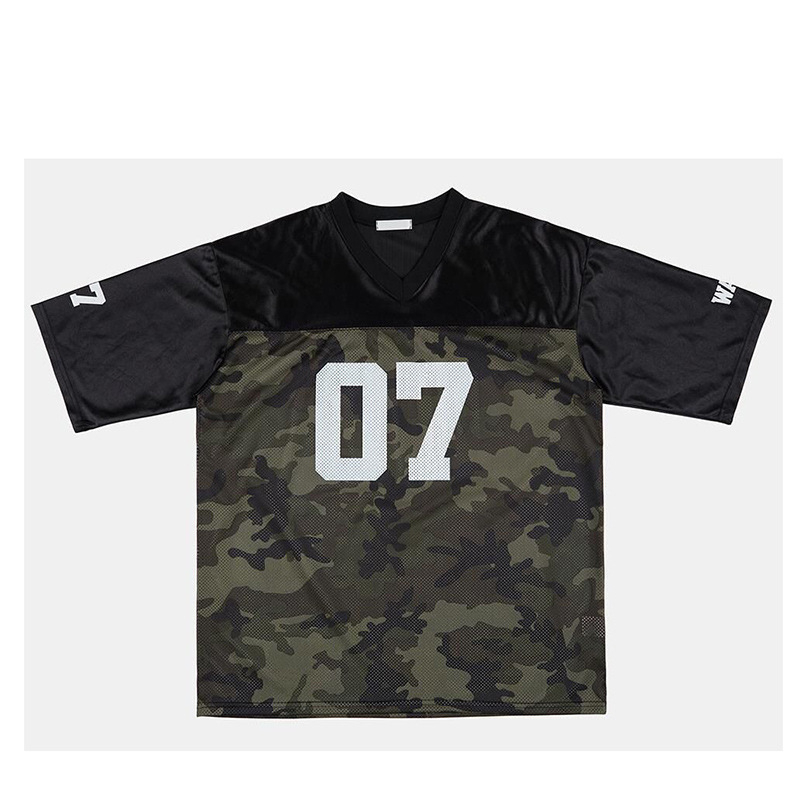 Tricou cu mâneci scurte, stil retro hip-hop, croială lejeră, poliester, decolteu în V