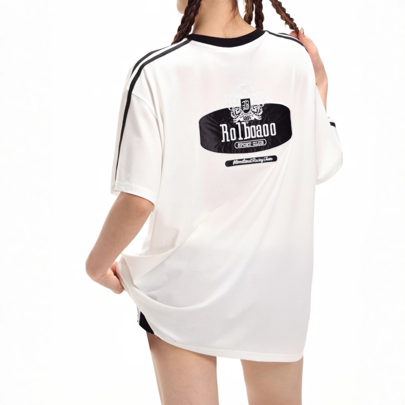 Badblood ženska široka majica za ljeto s V-izrezom, kratki rukavi, dres-stil, s varsity slovima