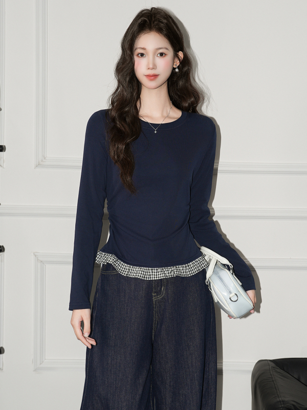 Jiyou 2025 Ženska majica s dugim rukavima u korejskom stilu, visoke kvalitete, panelni dizajn s mašnom, okrugli izrez, uski kroj