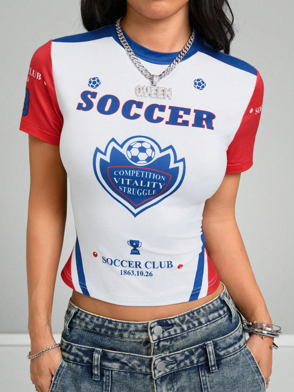 Tricou cu imprimă digitală, poliester, croială slim, guler rotund, stil casual japonez/coreean