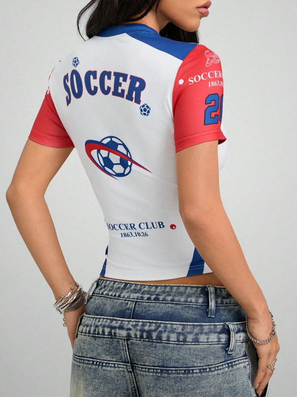 Tricou cu imprimă digitală, poliester, croială slim, guler rotund, stil casual japonez/coreean