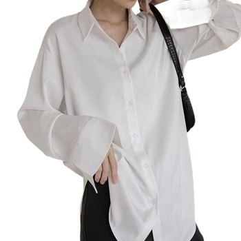 Cămașă din șifon în stil franțuzesc, cu guler polo, mâneci lungi, croială lejeră