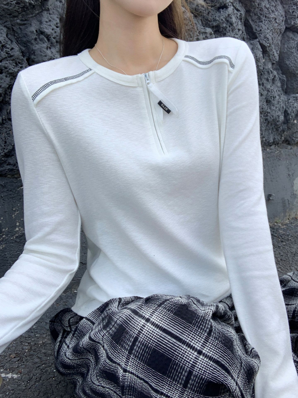 Tricou cu guler rotund, fermoar pe jumătate, mâneci lungi, amestec bumbac-viscoză (50–70% bumbac, sub 30% viscoză)