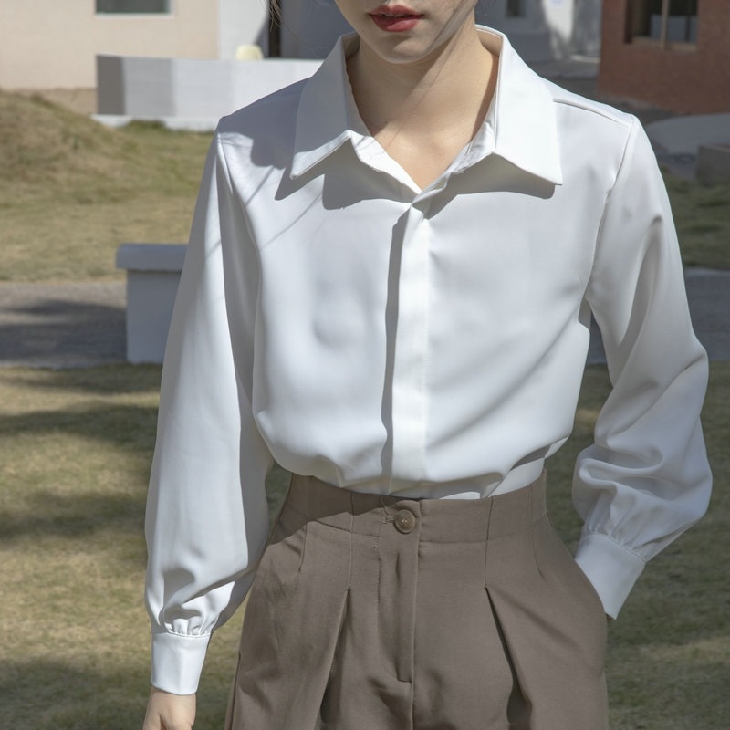 Cămașă din poliester cu elastan, mâneci prințesă, guler polo, primăvara 2025