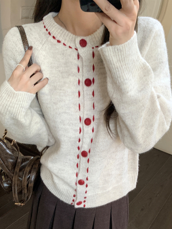 Cardigan tricotat cu glugă, guler rotund, mâneci lungi, croială obișnuită, model cu design contrastant