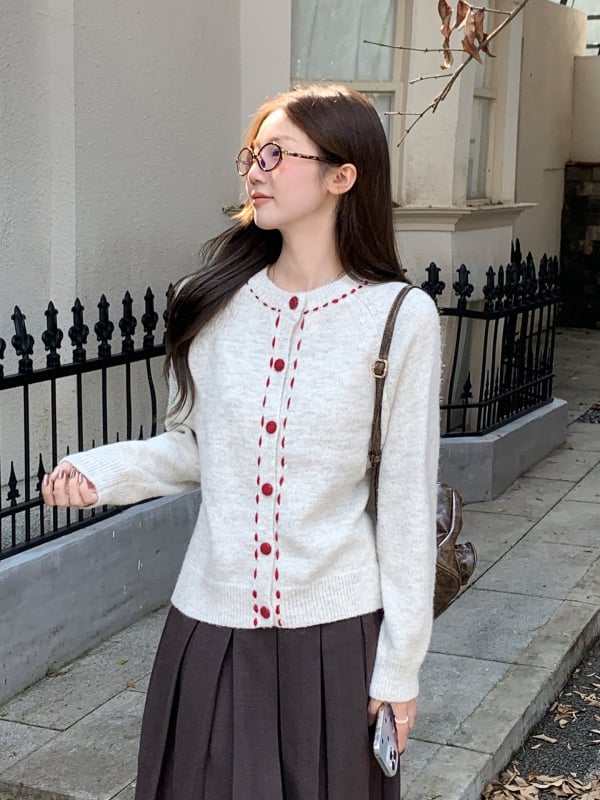 Cardigan tricotat cu glugă, guler rotund, mâneci lungi, croială obișnuită, model cu design contrastant