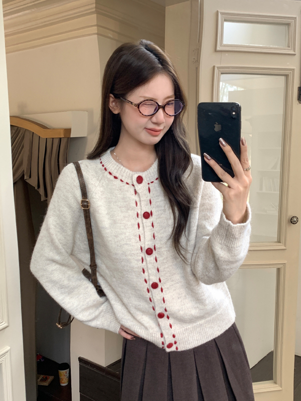 Cardigan tricotat cu glugă, guler rotund, mâneci lungi, croială obișnuită, model cu design contrastant