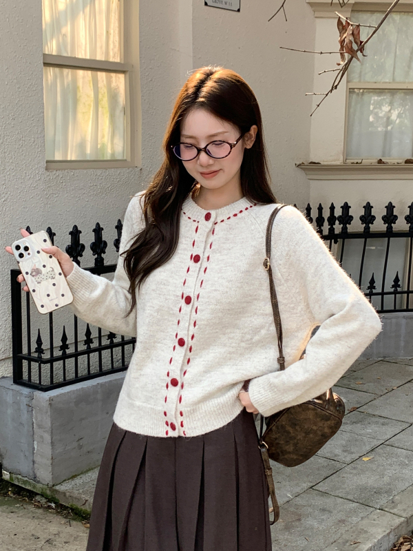 Cardigan tricotat cu glugă, guler rotund, mâneci lungi, croială obișnuită, model cu design contrastant