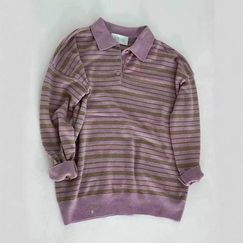 Top tricotat cu mâneci lungi, guler rotund, amestec viscose-spandex, croială slim, stil cardigan/college