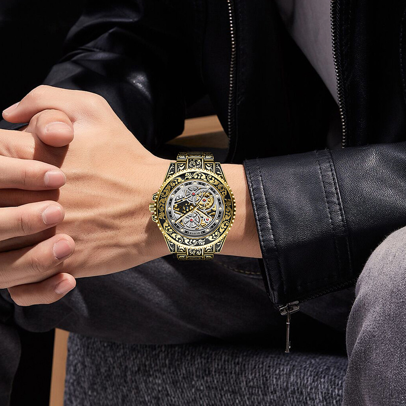 Ceas mecanic automat pentru bărbați, cu cadran luminos, afișaj analogic, rezistență la apă 10 m, carcasă din aliaj