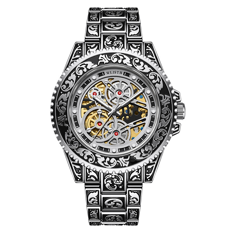 Ceas mecanic automat pentru bărbați, cu cadran luminos, afișaj analogic, rezistență la apă 10 m, carcasă din aliaj