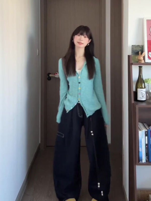 Cardigan tricotat cu glugă pentru femei, toamna 2025, inspirație coreeană, croială lejeră, tricot simplu, guler rotund, mâneci lungi