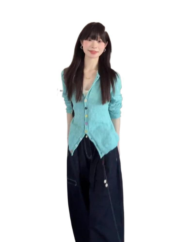 Cardigan tricotat cu glugă pentru femei, toamna 2025, inspirație coreeană, croială lejeră, tricot simplu, guler rotund, mâneci lungi