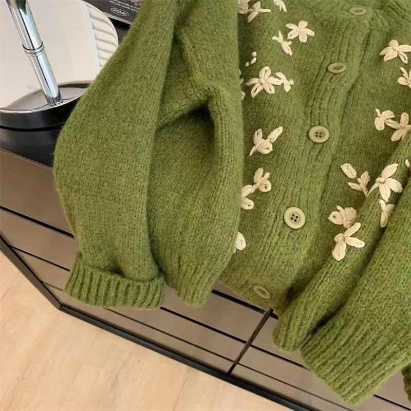 Kardigan od pletene tkanine s vezom za jesen-zimu, mekan i udoban, Mori stil