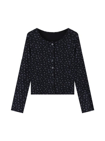 Set din două piese cu imprimeu floral: croială Slim-Fit, cardigan cu decolteu în V și top cu mâneci lungi din Ice Silk Rib poliester