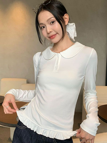 Βαμβαρινή μπλούζα με κουκούλα, πόλο γιακά, μακριά μανίκια, στενή γραμμή, κοντό μήκος, casual στυλ