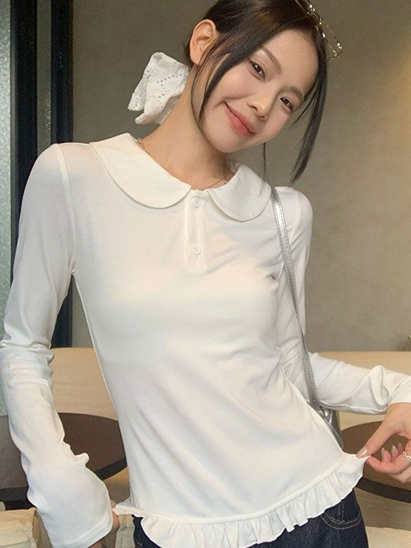 Βαμβαρινή μπλούζα με κουκούλα, πόλο γιακά, μακριά μανίκια, στενή γραμμή, κοντό μήκος, casual στυλ