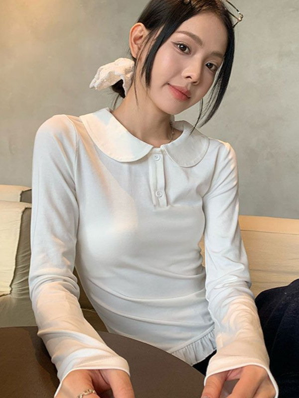 Βαμβαρινή μπλούζα με κουκούλα, πόλο γιακά, μακριά μανίκια, στενή γραμμή, κοντό μήκος, casual στυλ