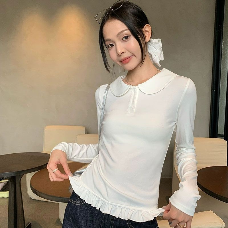 Βαμβαρινή μπλούζα με κουκούλα, πόλο γιακά, μακριά μανίκια, στενή γραμμή, κοντό μήκος, casual στυλ