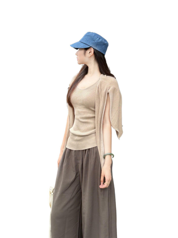 Dvije-dijelni pleteni set cardigan: okrugli izrez, dugi rukavi, uski kroj, normalna debljina, ovčja vunа s elastanom (<30%)