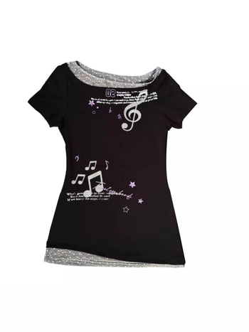 Tricou slim-fit din fibre de viscose, model creativ, guler înclinat, mâneci scurte, stil coreean lejer