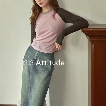 Tricou cu design în blocuri, mâneci Raglan, croială slim, guler rotund